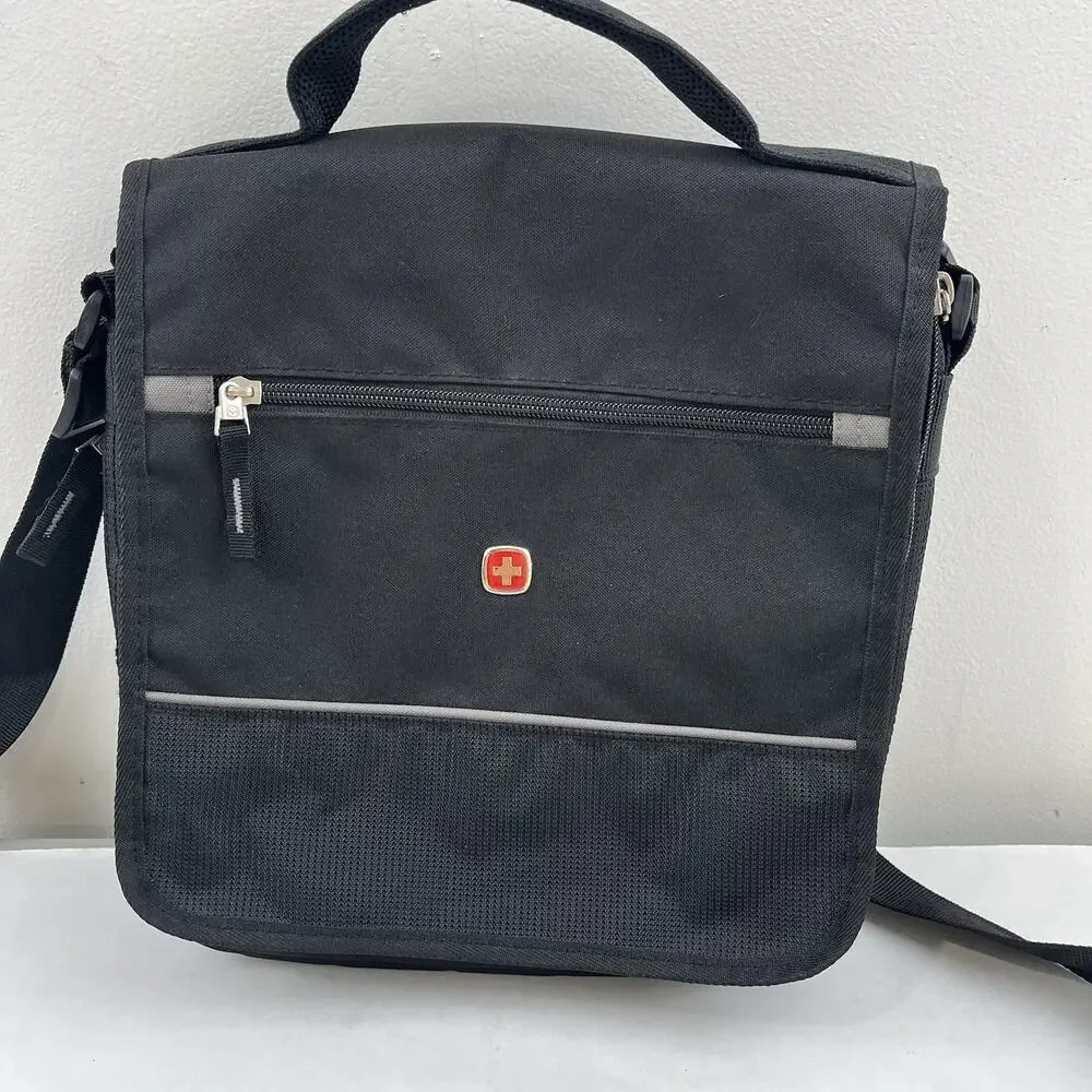 SwissGear Black Messenger Crossbody Bag Shoulder Laptop Tablet Travel Organizer